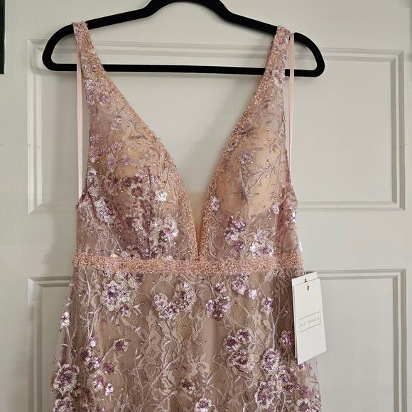 Mac Duggal 67481 Pink Floral Embellished Sleeveless Plunge Neck Gown Size 6 - Picture 3 of 10